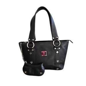 MCM Black Leather Hand Bag With Small Pouch